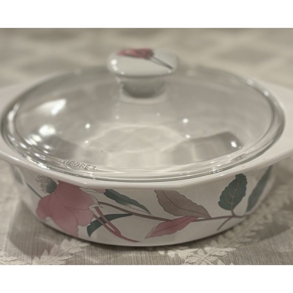 Mikasa Other - Vtg Mikasa Fire & Ice Silk Flowers Covered Casserole Dish 80's Glass Lid AA009